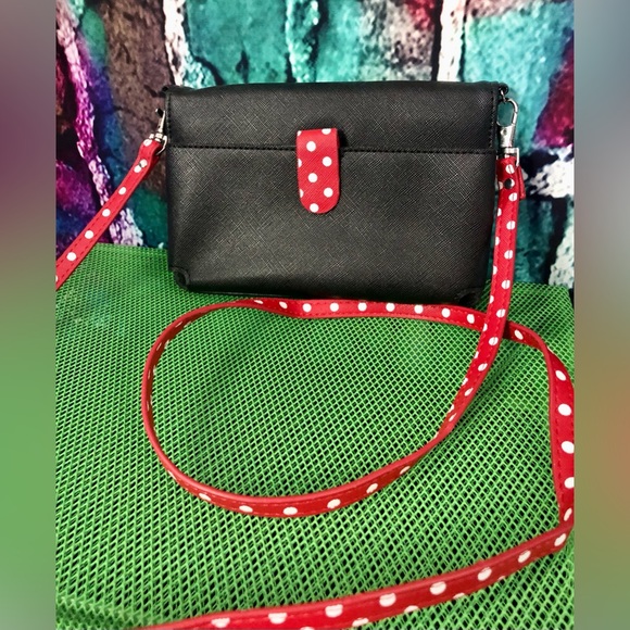 Disney Parks Minnie Mouse Polk-a-Dot Embroidered Crossbody Bow Wallet NWOT - Picture 3 of 9